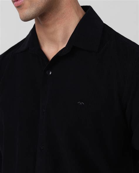Buy Black Corduroy Plain Slim Fit Casual Shirt Online at Muftijeans
