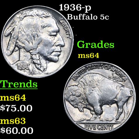 1936-p Buffalo Nickel 5c Grades Choice Unc