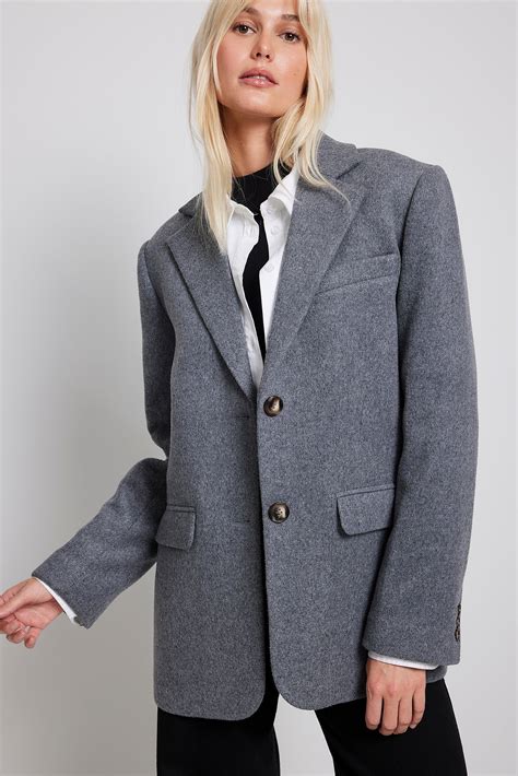 Oversized-fit Wool Blazer Grey | NA-KD