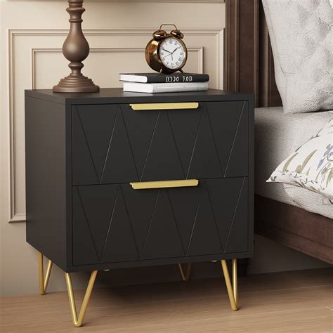 Behost Black Nightstand for Bedroom Living Room,Modern 2 Drawer Nightstand Bedside Table with ...