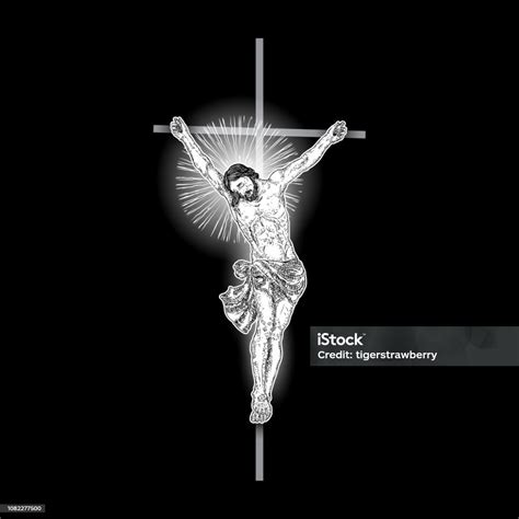 Ilustración de Jesús Cristo En La Cruz Con Rayos De Luz De Halo Y Vigas ...