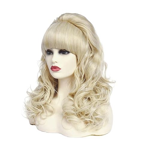 Long Wavy Blonde Wig with Bang Big Bouffant Beehive Wigs for Women fits ...