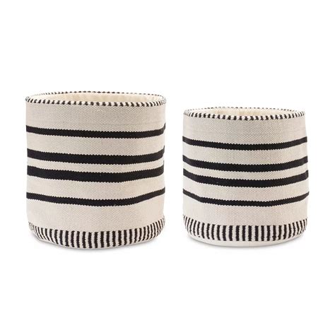 Melrose 2-Piece Striped Cotton Basket Table Decor