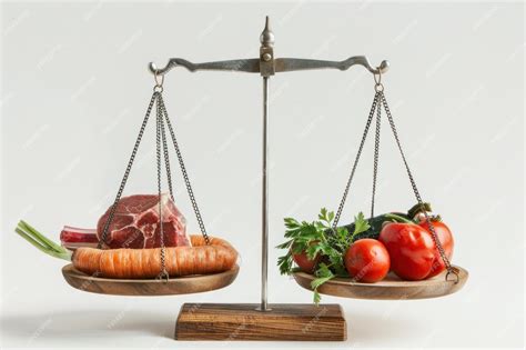 Premium Photo | Scales with meat on one side and vegetables on the other