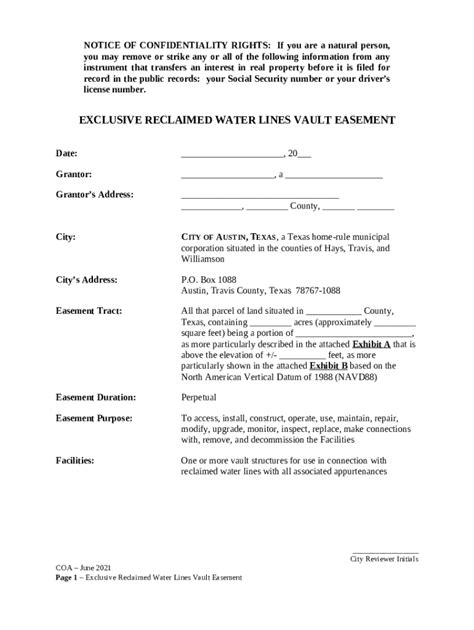 W-04.3 - Exclusive Reclaimed Water Lines Vault Easement. COA Standard ...