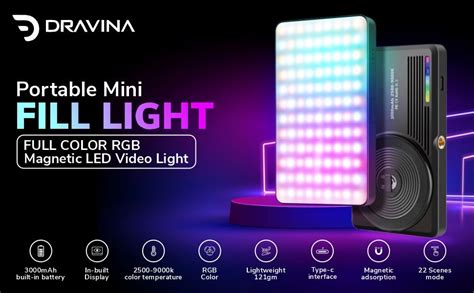 DRAVINA RGB LED Video Light with 22 Color Modes, Magnetic Absorption ...