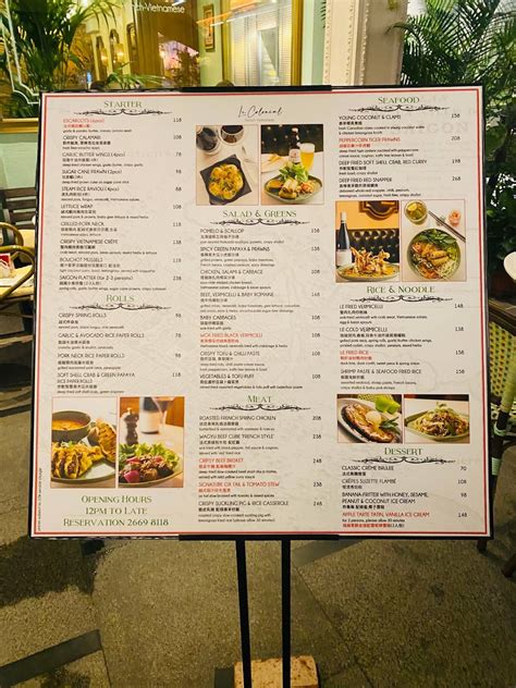 Menu at Le Colonial Hong Kong restaurant, Hong Kong