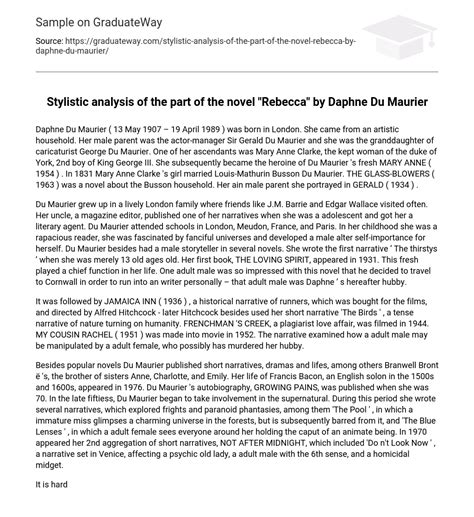 ⇉Stylistic analysis of the part of the novel "Rebecca" by Daphne Du Maurier Essay Example ...
