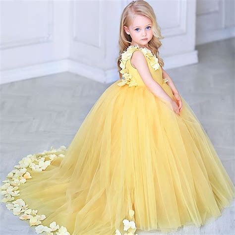 Adorable Yellow Tulle Flower Girl Dresses, Applique Little Girl Ball G ...