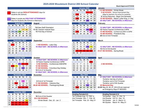 Woodstock School District 200 Calendar 25-26 REVISED - EduCounty