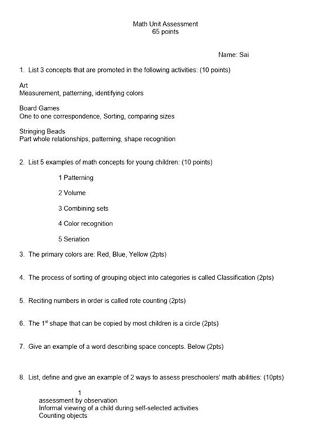 Math Unit Assessment | PDF | Mathematics | Area