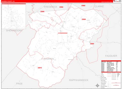 Warren County, VA Zip Code Wall Map Red Line Style by MarketMAPS - MapSales