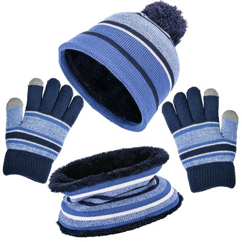 DPT 3 Pcs Unisex Kids Winter Knitted Set: Hat, Scarf, Gloves - Thick ...