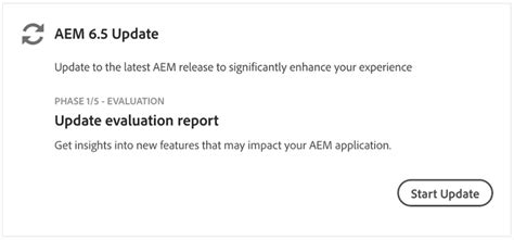 Procedura guidata di aggiornamento del prodotto | Adobe Experience Manager