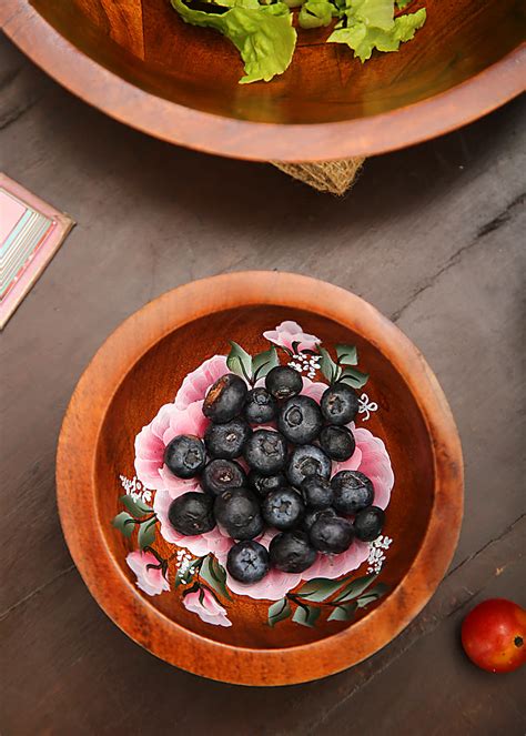 Get Peony Hand Painted Acacia Wood Bowl (Small) at ₹ 1299 | LBB Shop