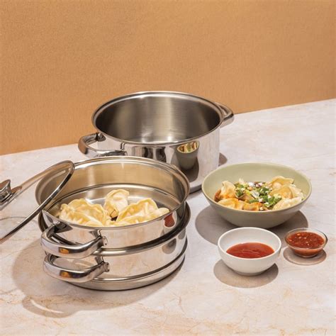 Buy VINOD Stainless Steel 3-Tier Steamer with Lid - 18cm from Vinod at ...