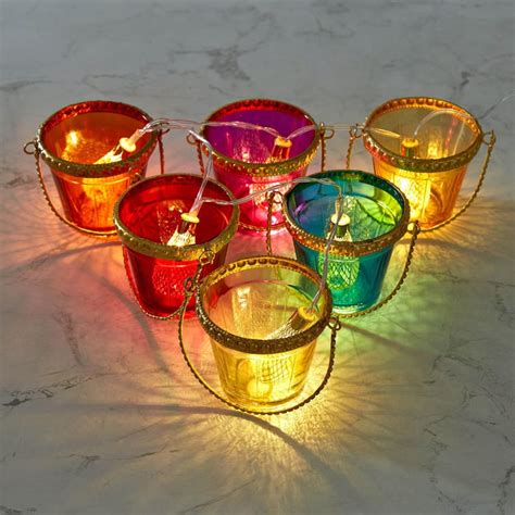 Buy Shalimar Multicolour Metal and Glass Votive with String Light - Set ...