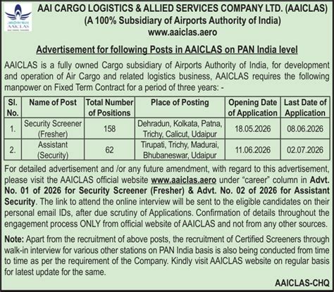 AAICLAS Recruitment 2026 - Apply Online for 62 Assistant (Security) Posts