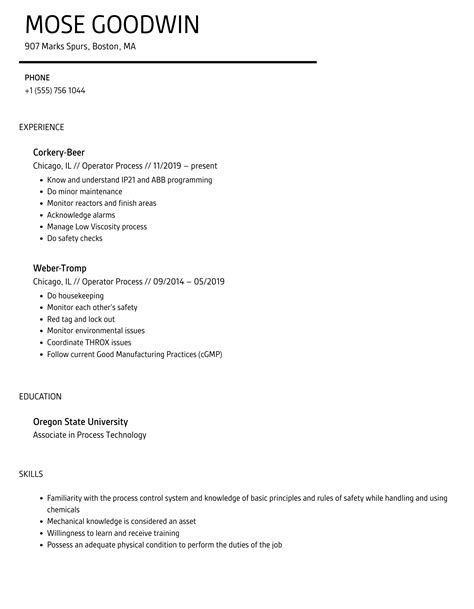 Image result for Process Operator Resume Sample