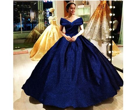 G238, Luxury Navy Blue Sequences Princess Big Ball Gown, Size (XS-30 t ...