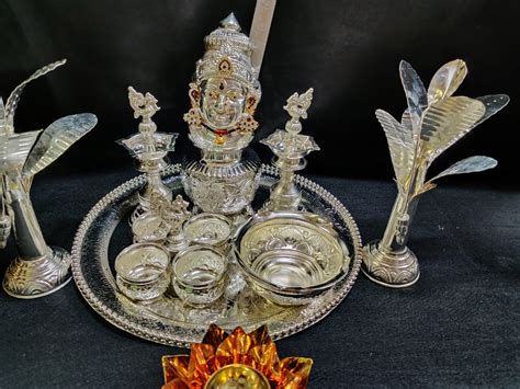 FULL SET IMPRESSIVE GERMAN SILVER POOJA SET -CGSG2001 – www.soosi.co.in