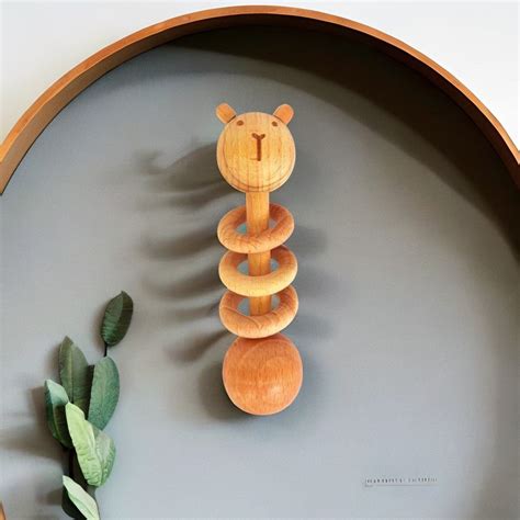 Erenjoy Wooden Dumbbell Rattle with Rings for Baby