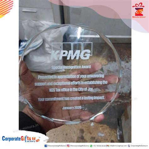 custom 8-inch crystal recognition memento created for KPMG Kolkata ...