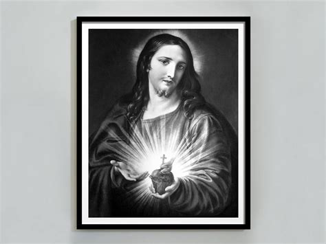 Sacred Heart of Jesus Christ Painting, Black and White, Jesus Christ P ...