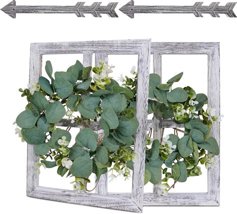 Amazon.com: WAKOSAN Rustic Wood Window Frame with Green Wreath and ...