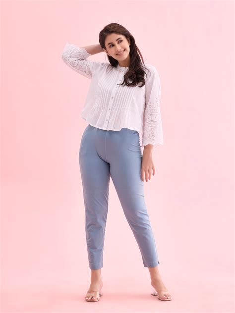 Dusty Blue Cotton Stretch Kurti Pants – Go Colors India