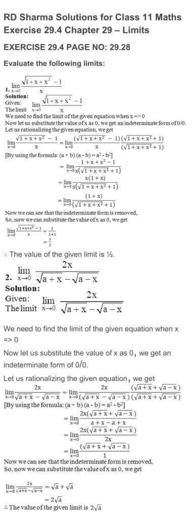 Rd Sharma Solutions Class 11 Exercise 29.4 Solutions - RD Sharma Solutions
