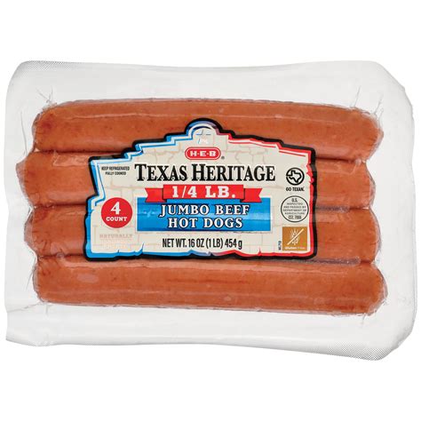 H-E-B Texas Heritage Jumbo Beef Hot Dogs - 1/4 lb - Shop Hot dogs at H-E-B