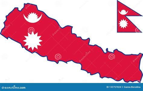 Vector Map of Nepal with Flag. Isolated, White Background Stock Vector ...