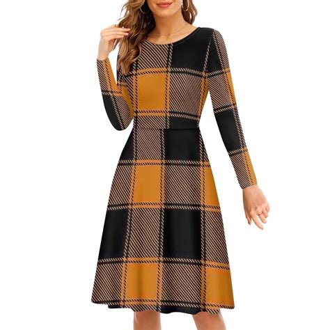 FKELYI Thanksgiving Fall Women Dresses Size 2XL Breathable Check Black ...