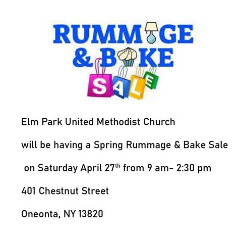Rummage & Bake Sale at Elm Park UMC, 401 Chestnut St, Oneonta, NY ...