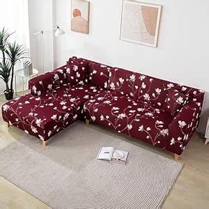 HOKIPO Polyester Blend Sofa Cover L Shape, Wine Red Flowers (Ar-4095 ...