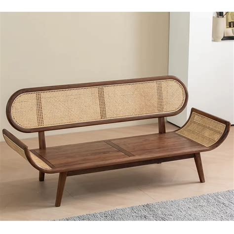 Furnishiaa Solid Wood Curve Handle Natural Cane Sofa