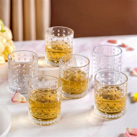 Set Of 6 Diamond Texture Whiskey Glasses 220ml Online - Premium Whiskey ...