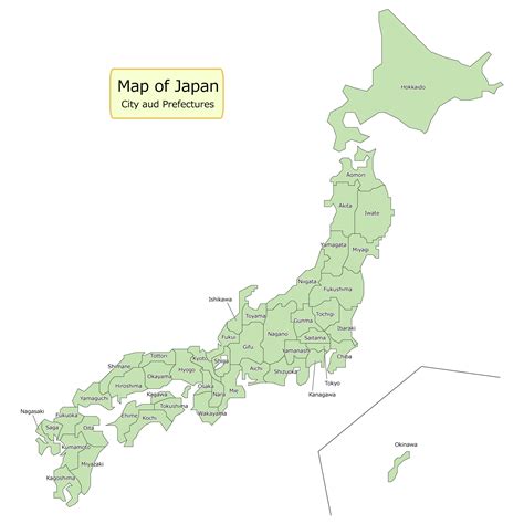 Simple Japan Map in English (City and Prefectures)
