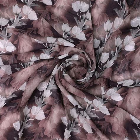 Digital Printed Pure Georgette Unstitched Fabric - Floral, Brown – FAB ...