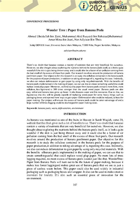 Wonder Tree-Paper from Banana peels - 167 CONFERENCE PROCEEDING Wonder ...