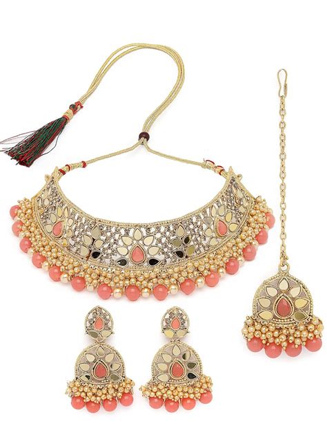 Sukkhi Traditional Gold Plated Pink Kundan & Beads Floral Choker ...