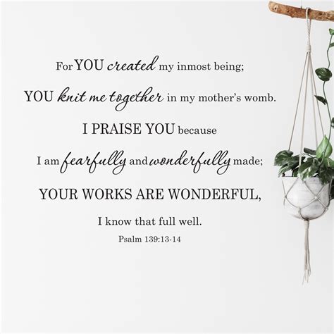 Psalm 139v14 Vinyl Wall Decal 30 I am Fearfully and Wonderfully made