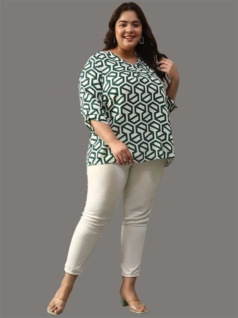 Plus Size Women Top - Green Abstract Print | Oxolloxo – oxolloxo