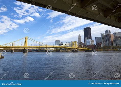 Yellow Bridges Over the Allegheny River in Pittsburgh, Pennsylvania ...