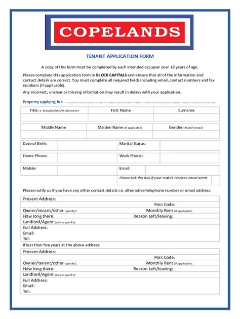 Tenant Application Form - Blank Fillable Template | Fill Out, Print ...