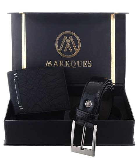 Buy MarkQues Men's Black Leather Wallet and Belt Combo (MAX-2201 CL-01 ...