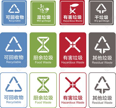 简约四色垃圾分类标识环保标志图片下载 - 觅知网
