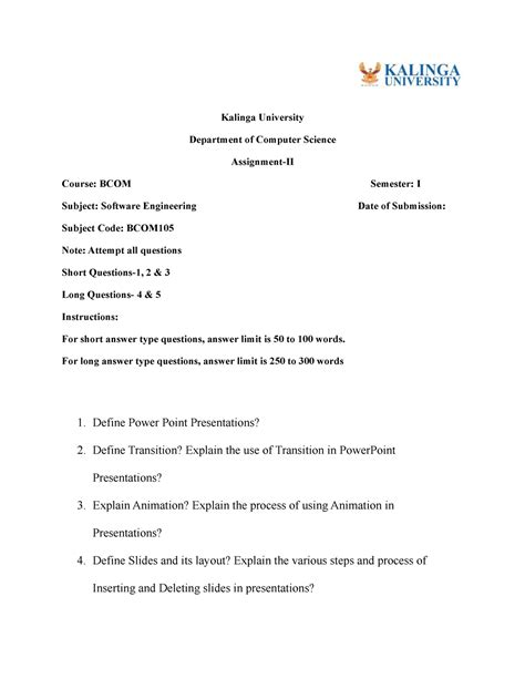 B.Com 105 Computer Application in Business Assignment Unit 2 - Kalinga ...