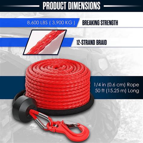 Buy Winch Rope, Synthetic ATV UTV Cable, Replacement Line, 8600 LBS, 1/ ...
